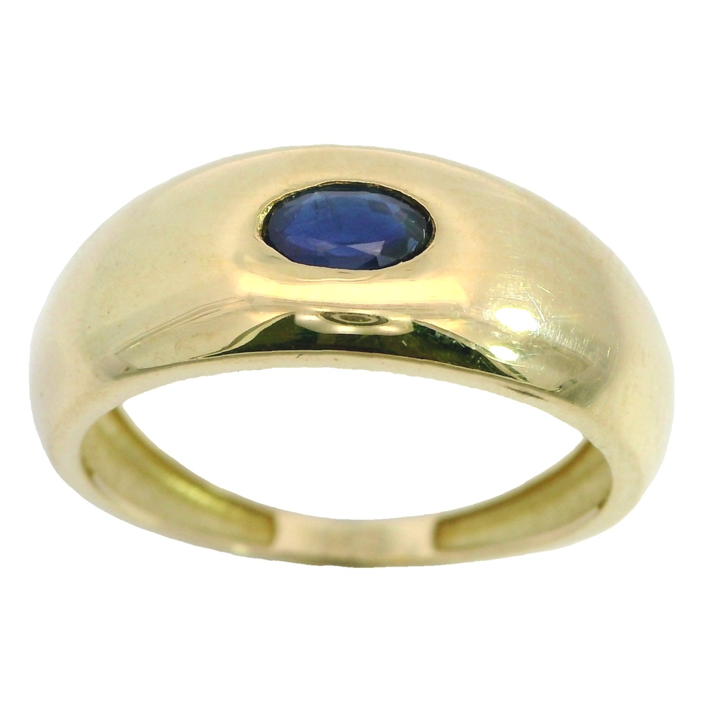 Anillo ancho liso con zafiro oval oro 18k