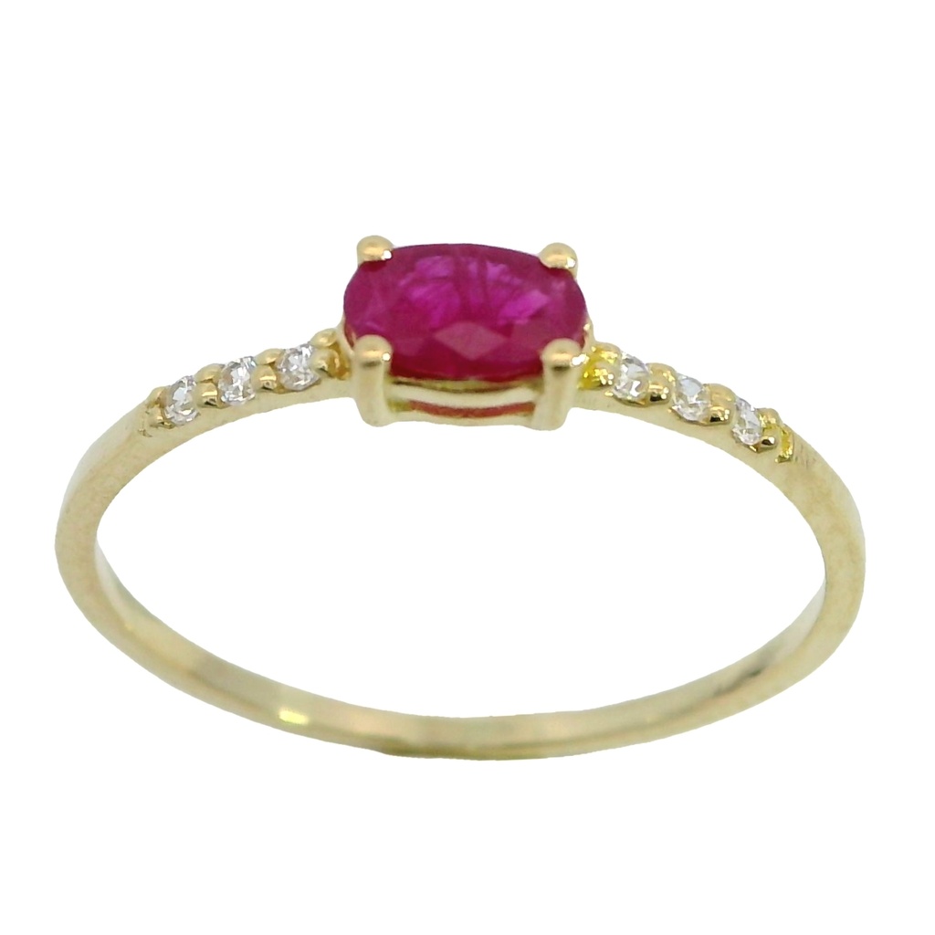 Anillo rubi de 5x3mm. y circonitas oro amarillo18k