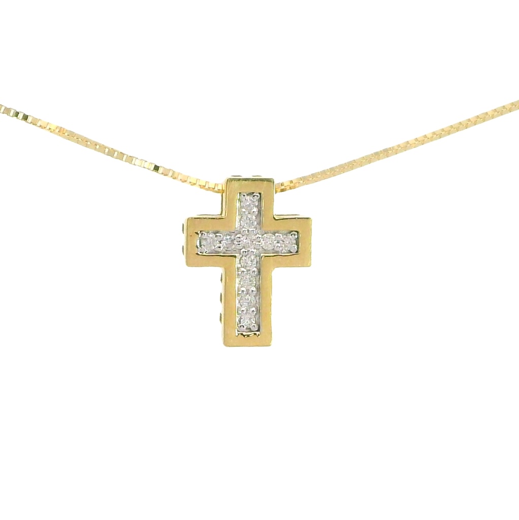 Gargantilla cruz con 11 diamantes 10x7MM. oro 18k