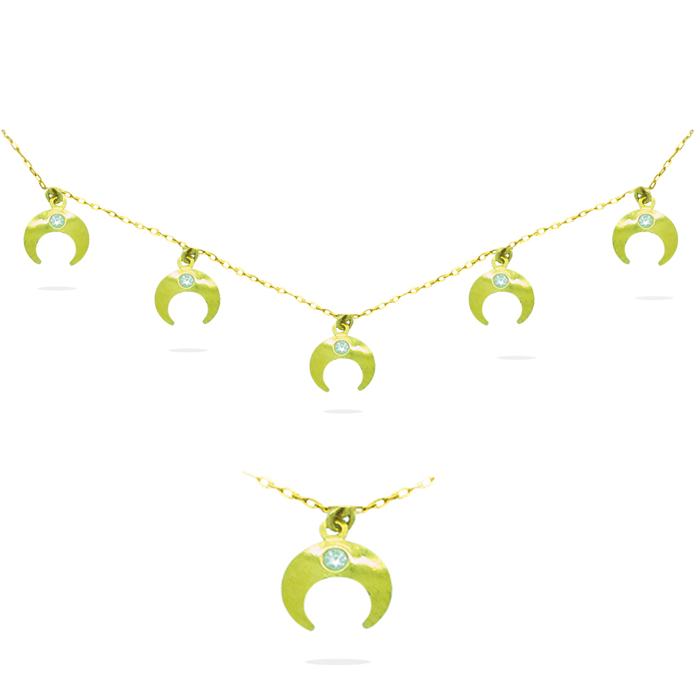 Gargantilla medias lunas 7MM. y circonitas oro 18k