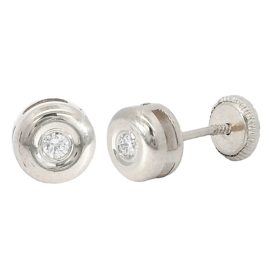 Pendientes 6mm.diamante 2mm. oro blanco 18k