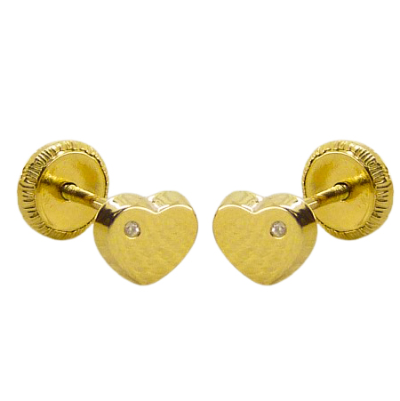 Pendientes corazon con brillante en oro de 18k