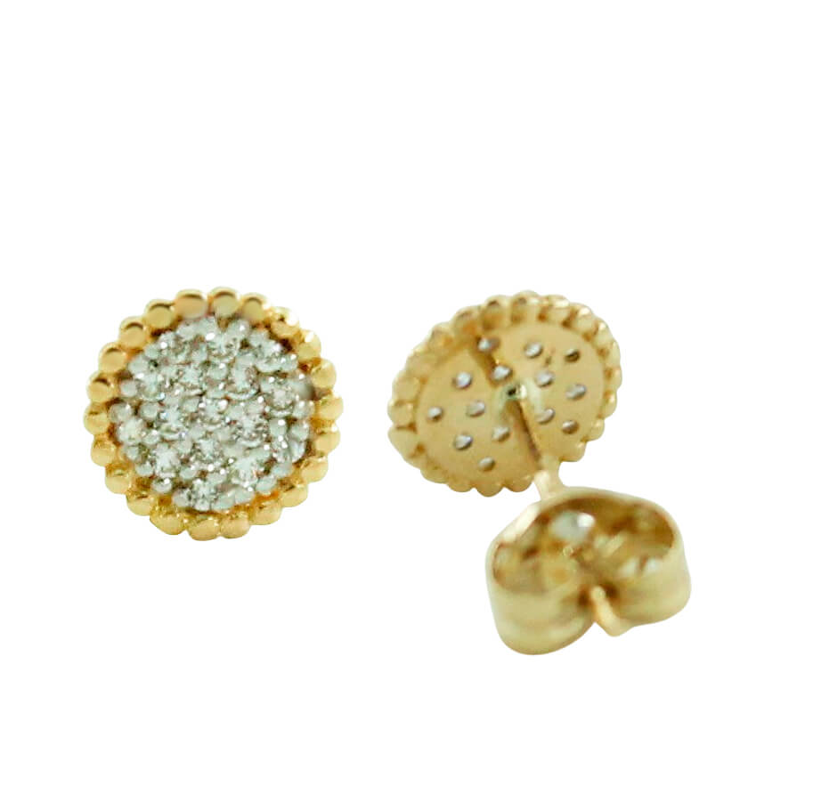 Pendientes redondos con borde de bolas oro 18k