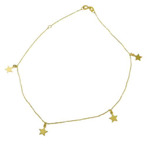 Tobillera con estrellas lisas brillo 25cm. oro 18k