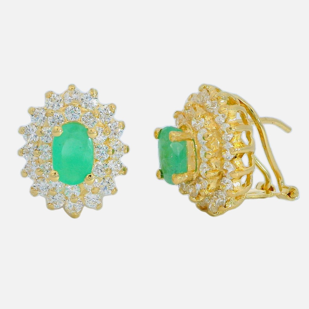 Pendientes de esmeralda con cuajo de circonitas oro 18k