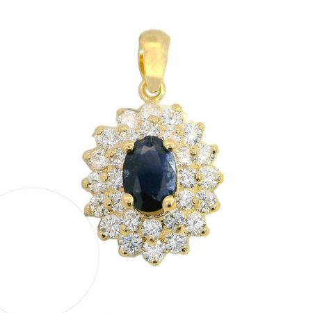 Colgante con zafiro de 6x4mm. y circonitas en oro de 18k