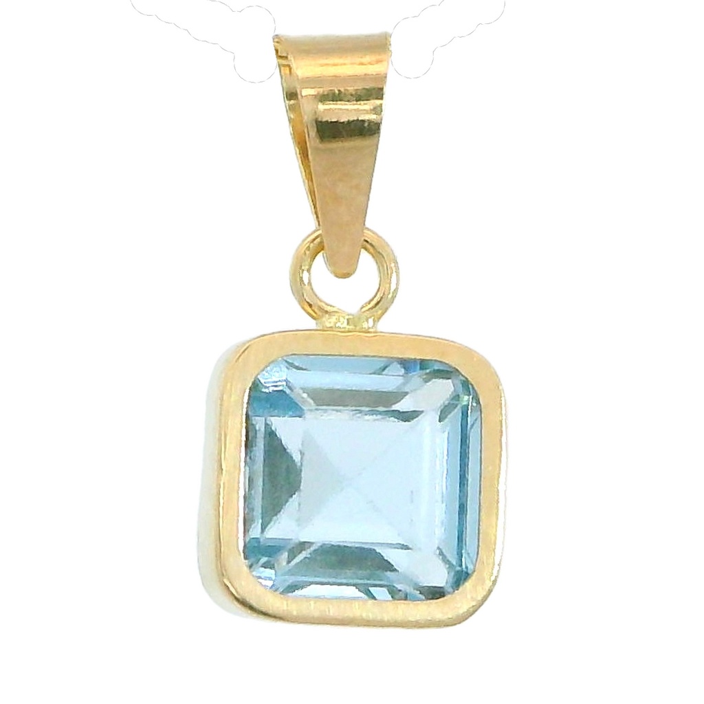 Colgante cuadrado 6x6mm. color aguamarina en oro de 18k