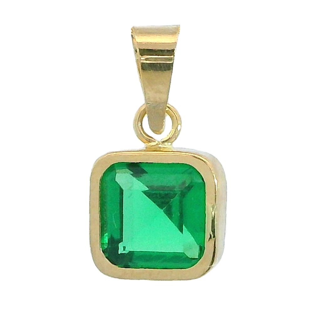 Colgante cuadrado de 6x6mm. con piedra nano esmeralda oro 18k