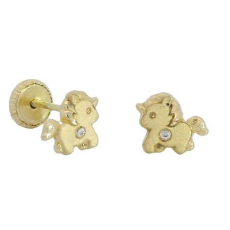 Pendientes unicornio satinado con circonita oro 18k