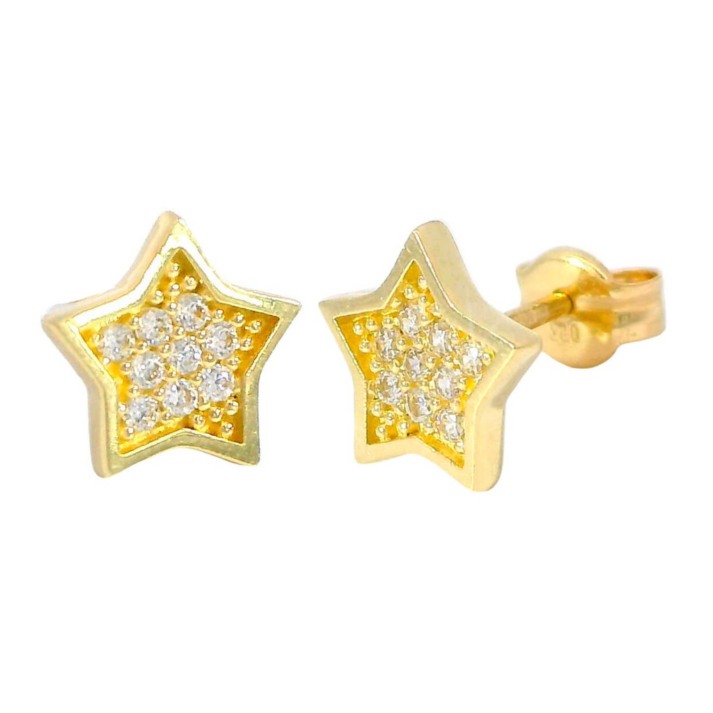Pendientes estrella con circonitas en oro de 18k