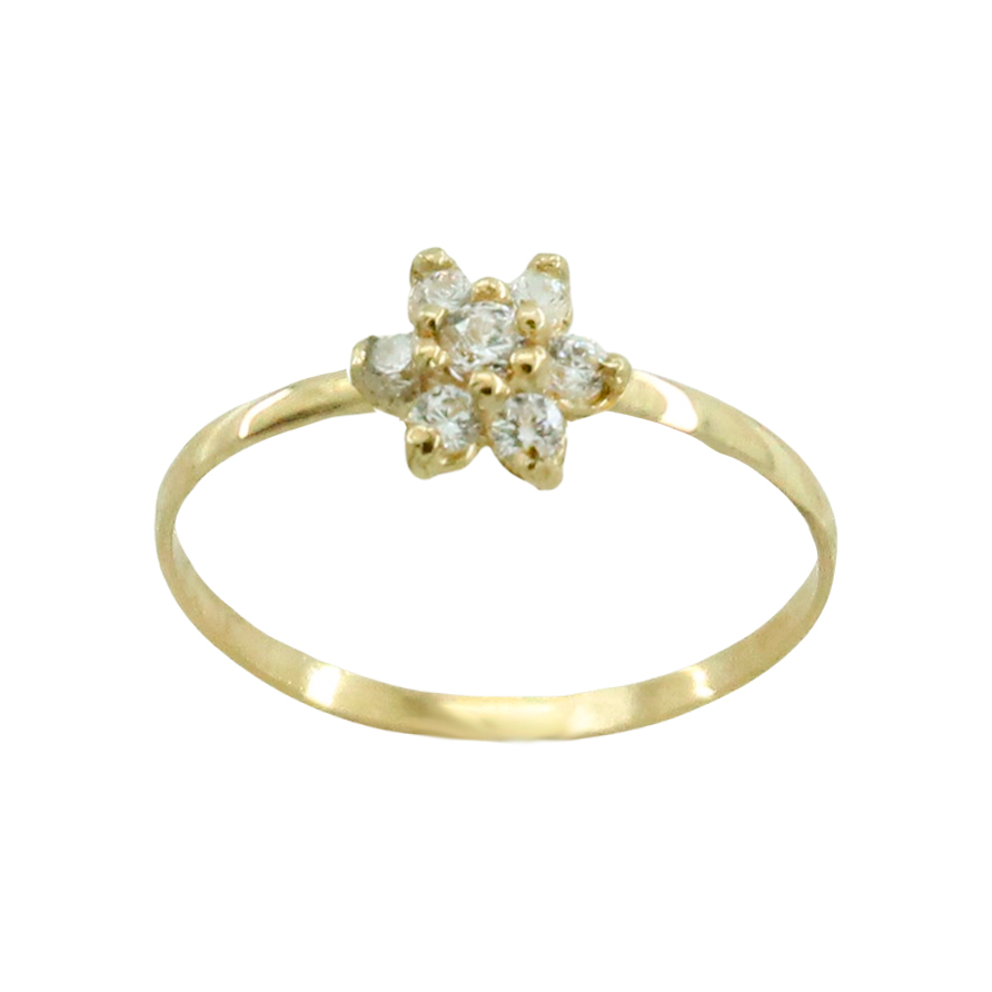 Anillo flor cuajo de circonitas oro 18k