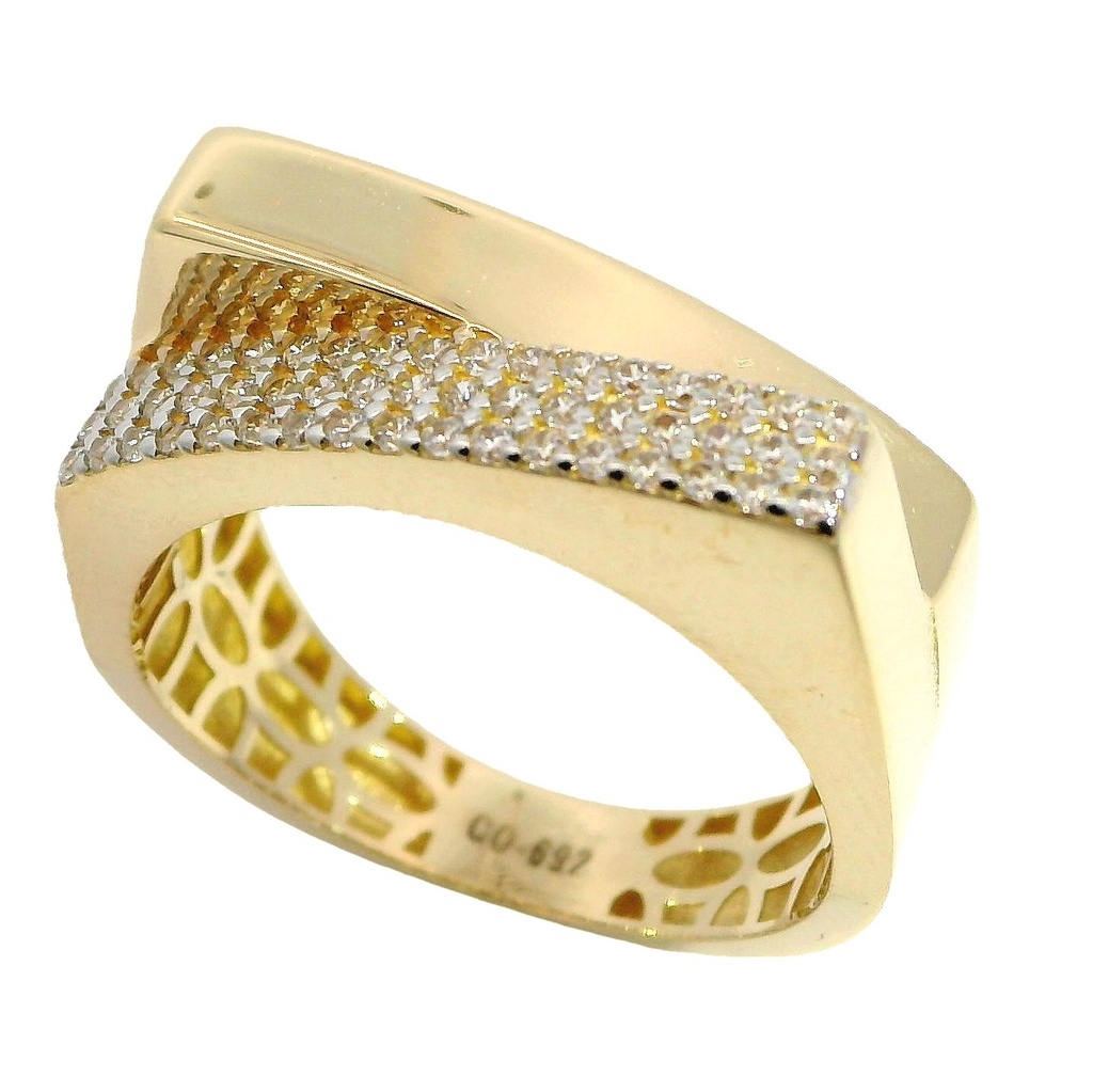 Anillo doble con circonitas en oro de 18k