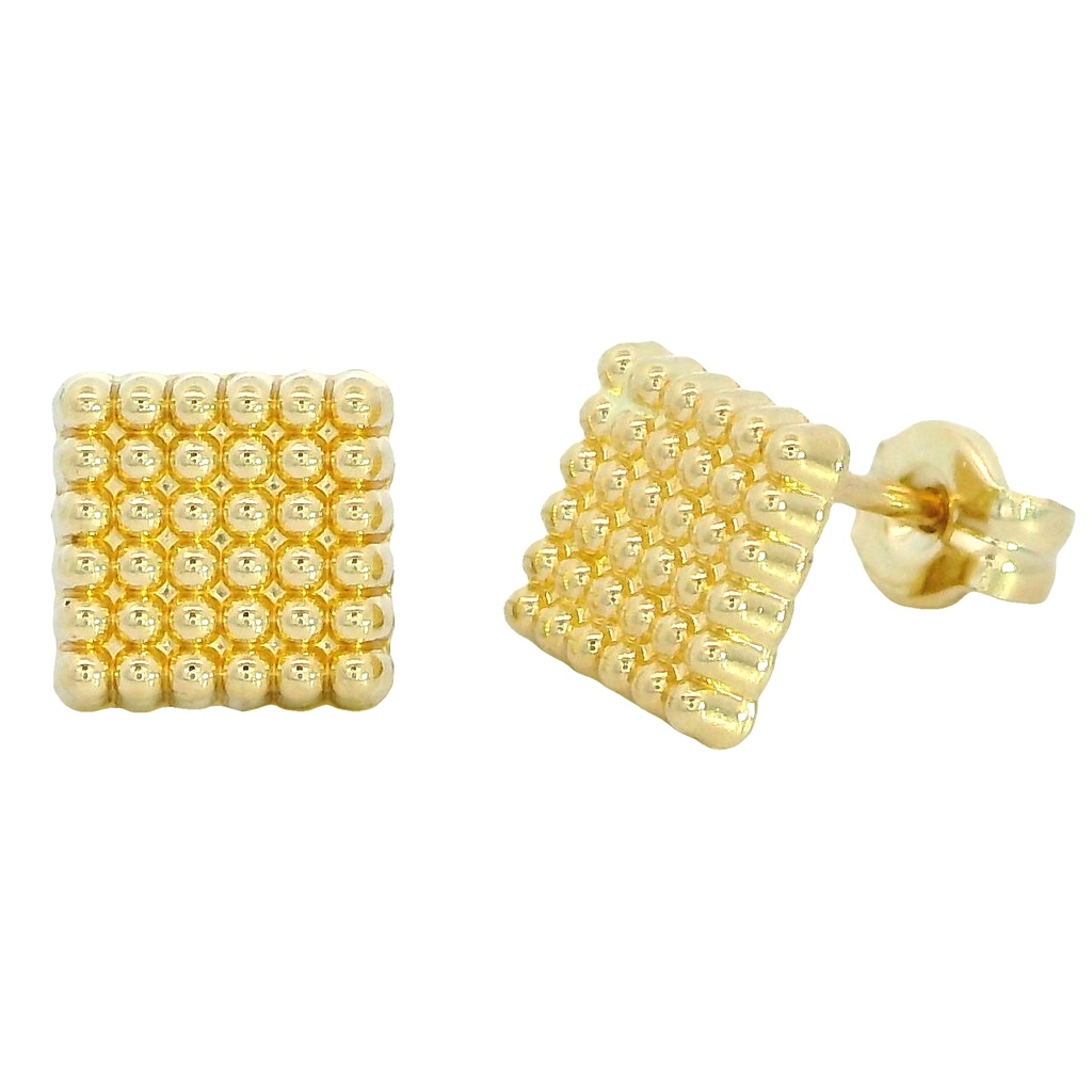 Pendientes cuadrados bolas talladas 7MM. oro 18k
