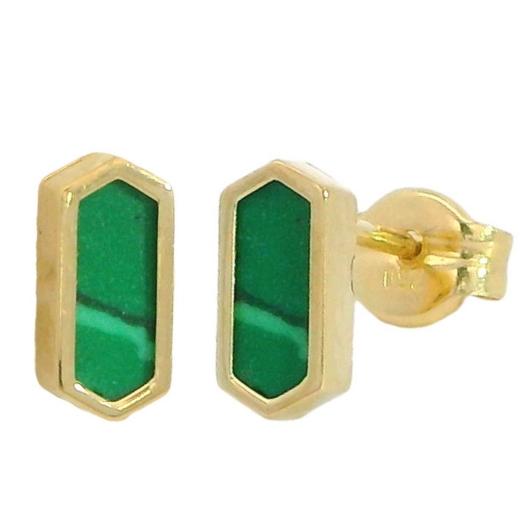 Pendientes rombo con piedra green stone en oro de 18k