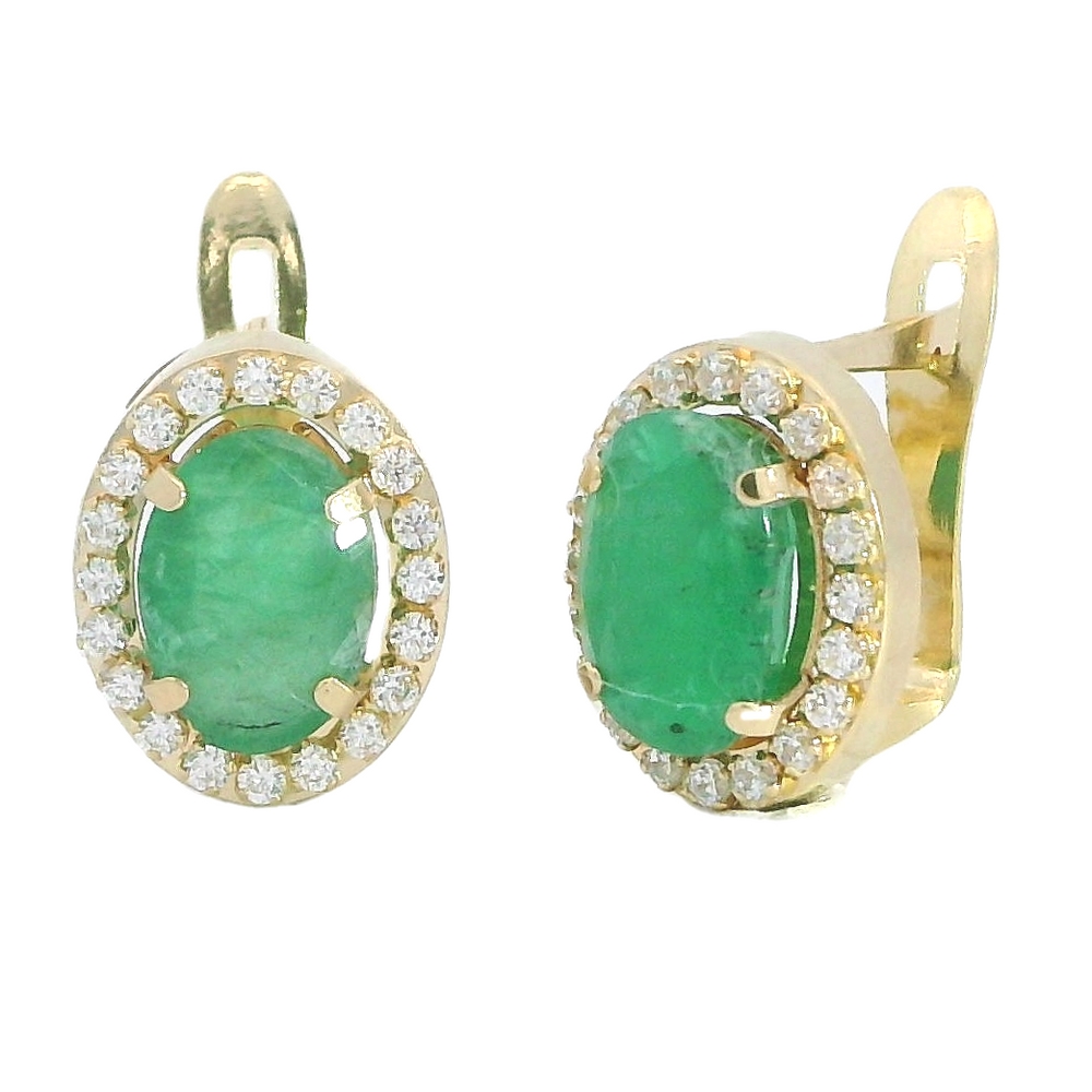 Pendientes oval 7x5MM. circonitas y esmeralda oro 18k