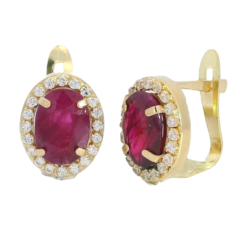 Pendientes oval 7x5MM. circonitas y rubí oro 18k