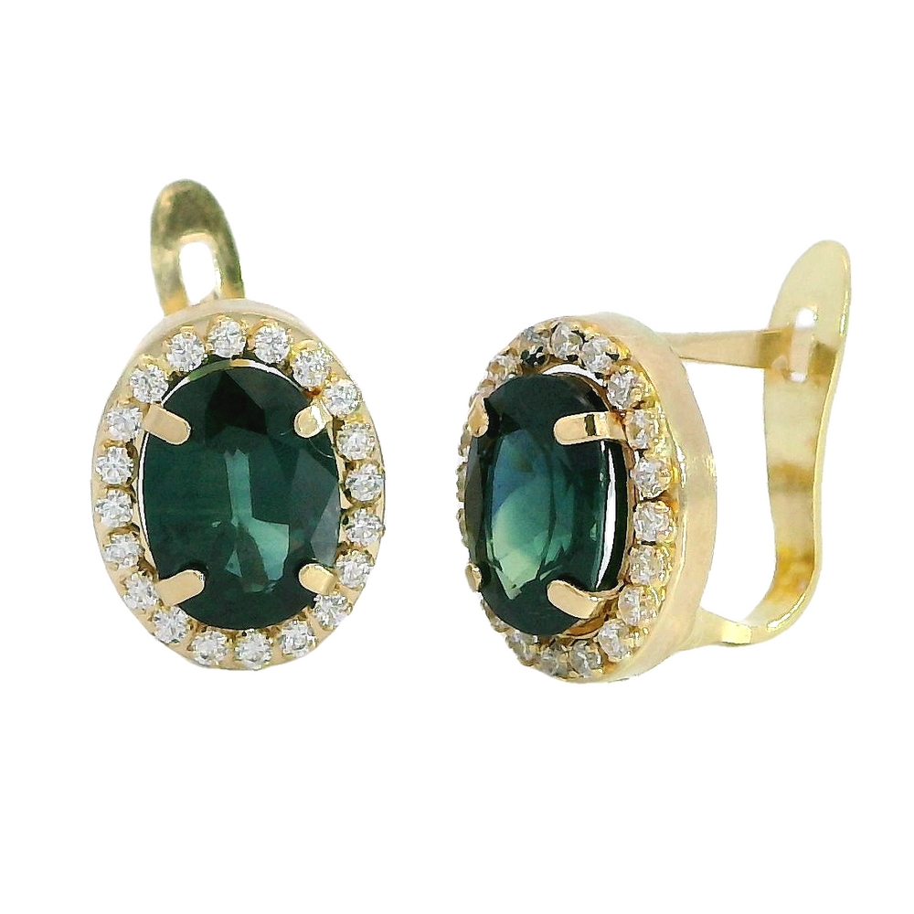 Pendientes oval 7x5MM. circonitas y zafiro oro 18k