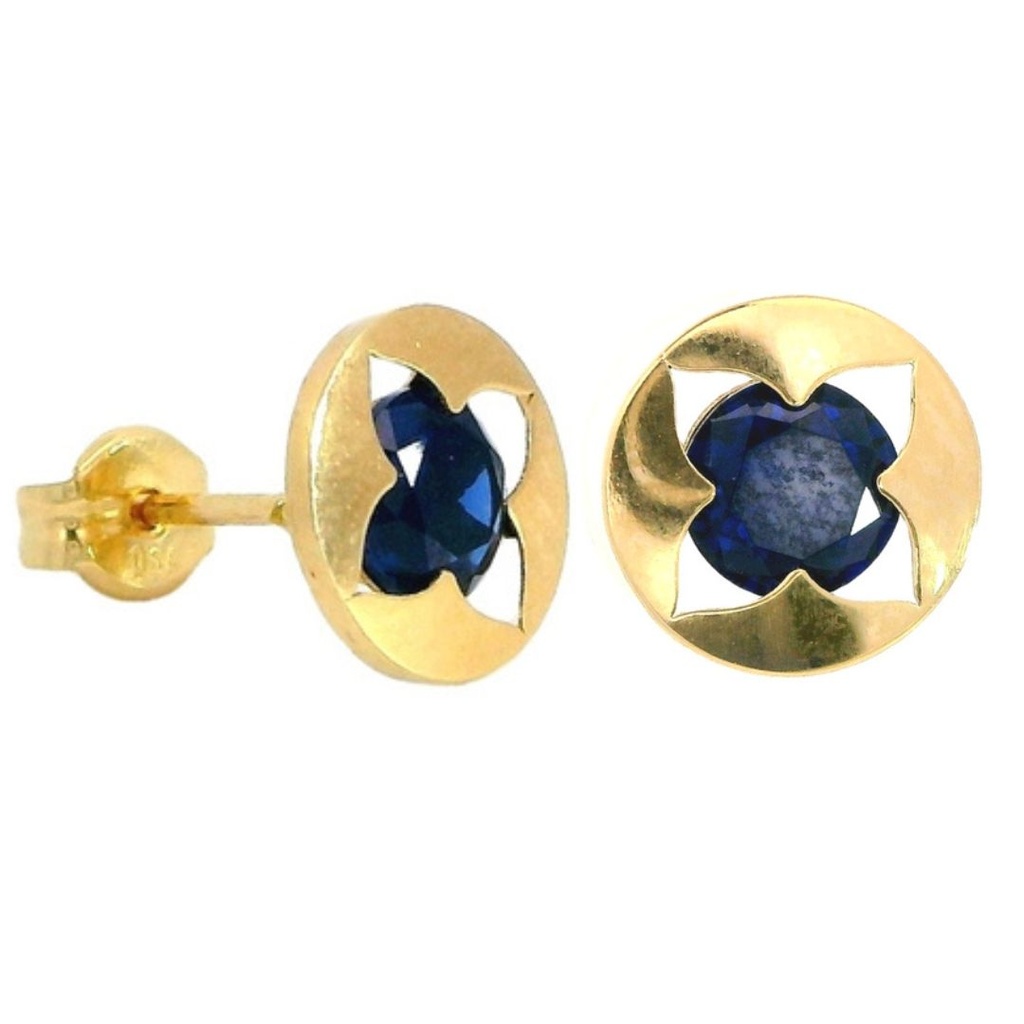 Pendientes redondos con zafiro en oro de 18k