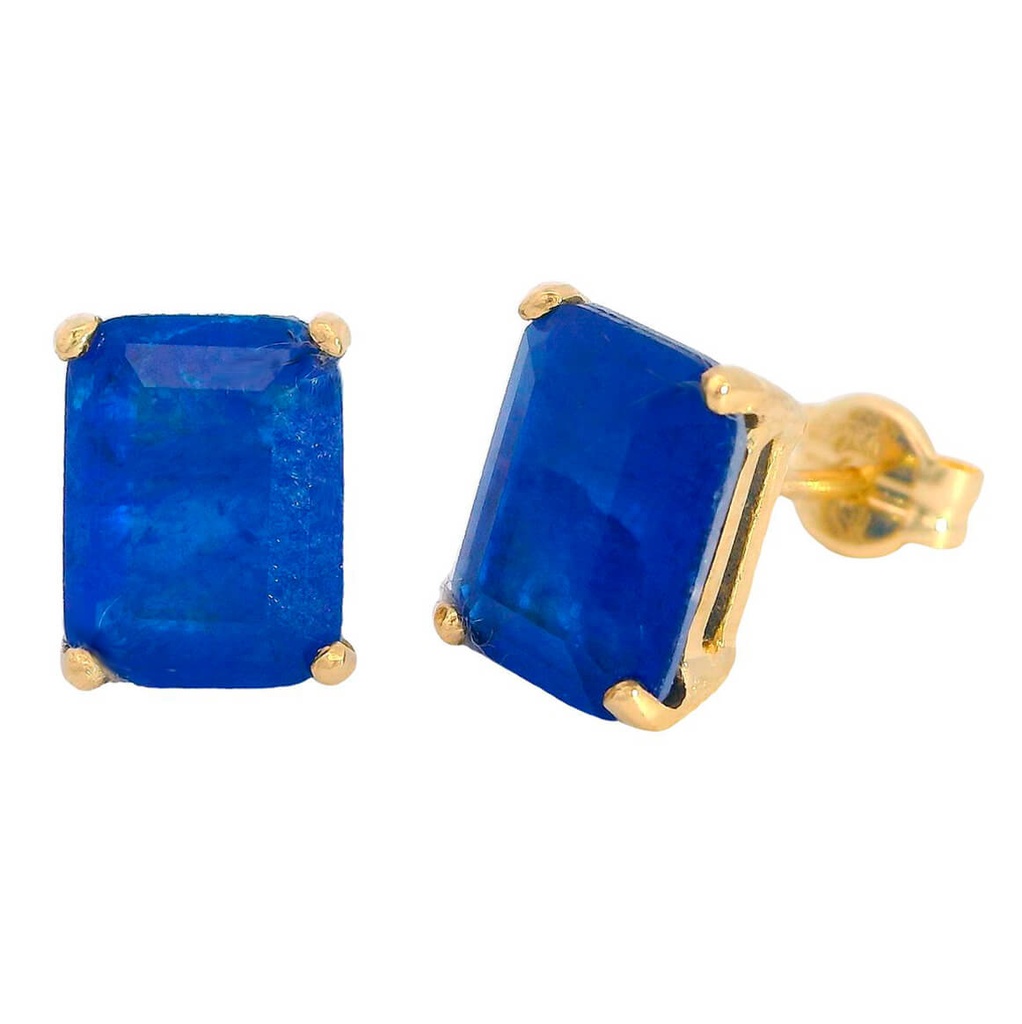 Pendientes cuarzo color zafiro 8x6MM. oro 18k