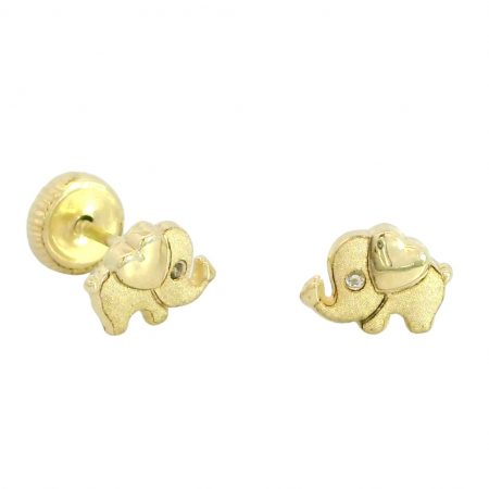 Pendientes elefante con circonita en oro 18k