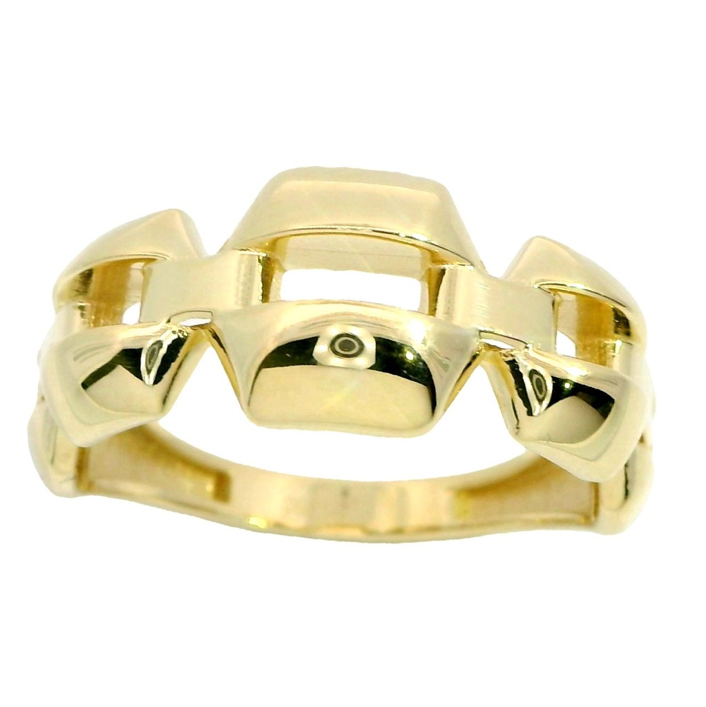 Anillo ancho calado eslabones oro 18k