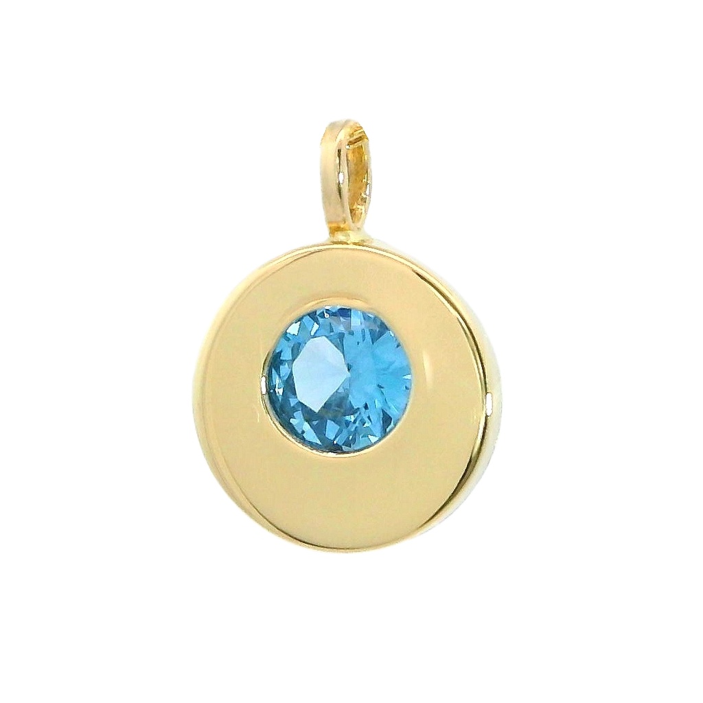 Colgante de 9mm.con piedra de color aguamarina en oro de 18k