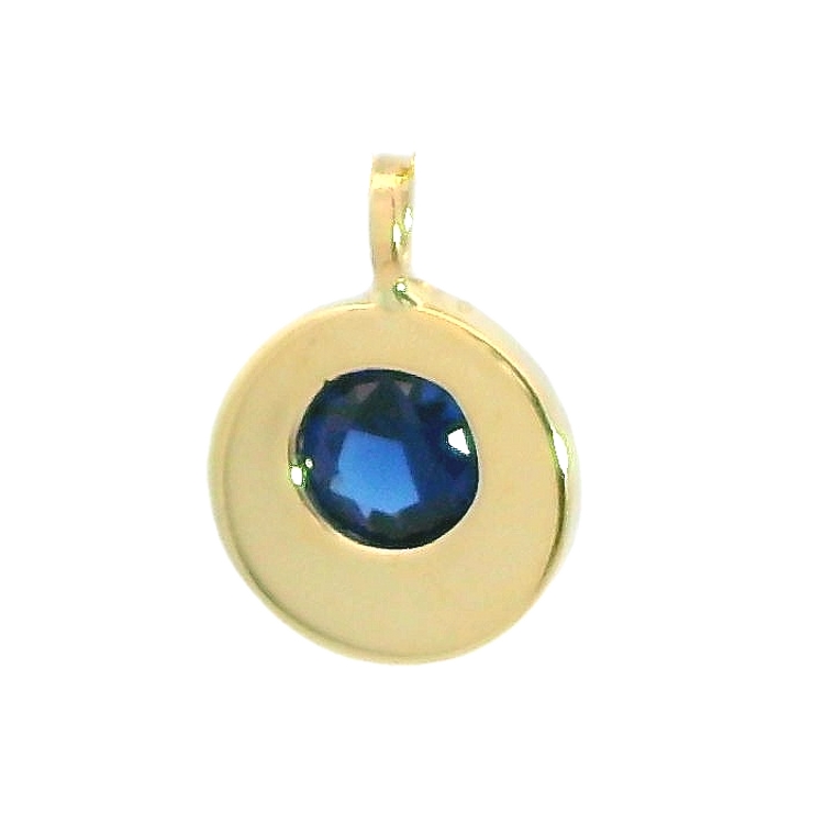 Colgante redondo de 9mm. con zafiro en oro de 18k
