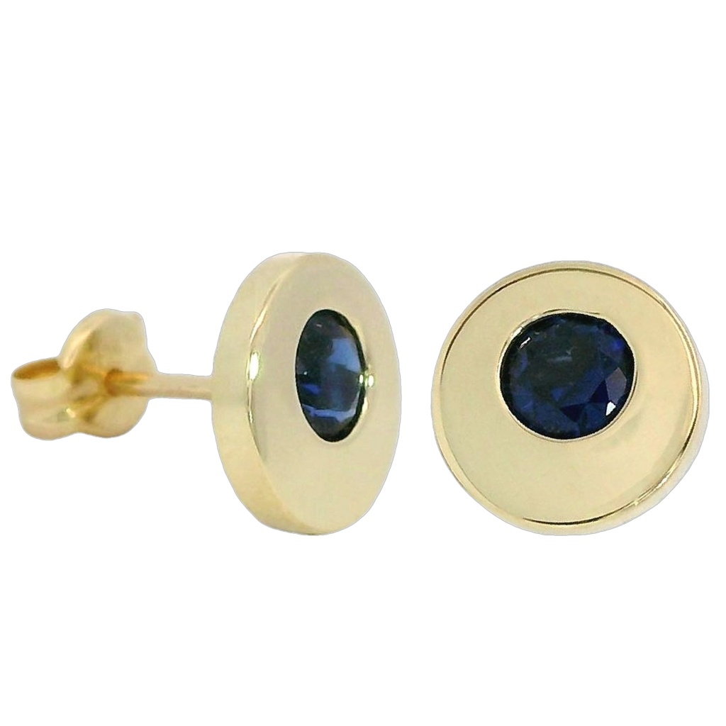 Pendientes chaton con piedra zafiro en oro de 18k