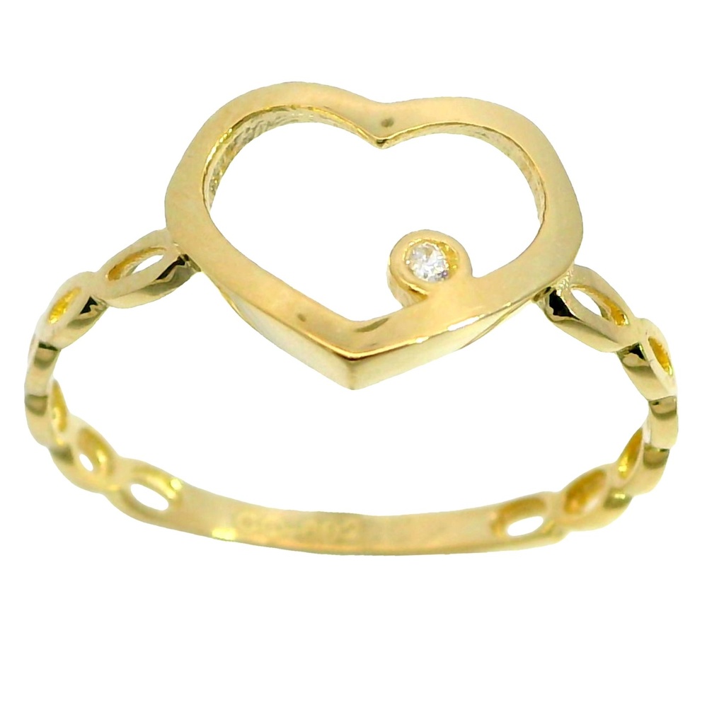Anillo con corazon y circonita en oro de 18k
