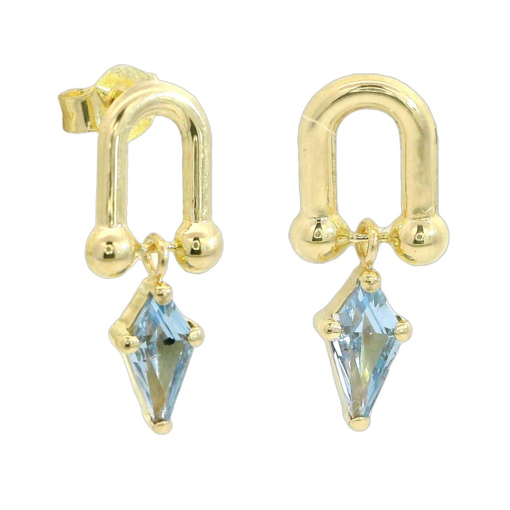 Pendientes eslabon piedra cometa color aguamarina oro 18k