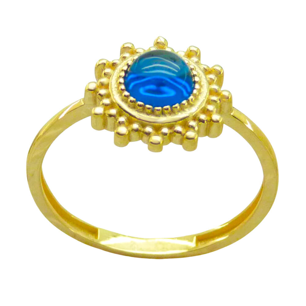 Anillo cabuchón con cristal azul oro 18k