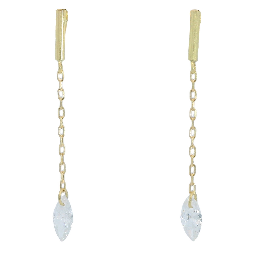 Pendientes largos de cadena y piedra en oro de 18k