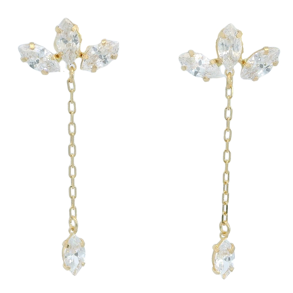 Pendientes largos con piedras y cadena en oro de 18k