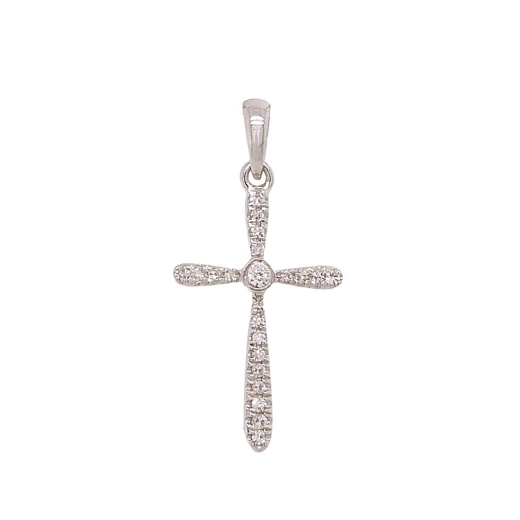 Colgante cruz con diamantes 16x10MM. oro blanco 18k