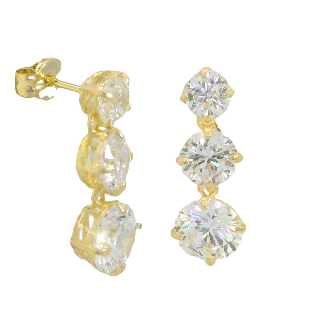 Pendientes largos 3 circonitas oro 18k