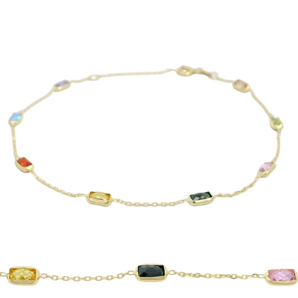 Pulsera cadena con circonitas colores oro 18k