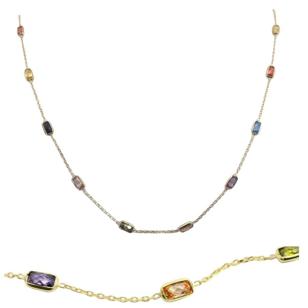 Gargantilla bolas tricolor y piedras de colores oro 18k