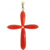 Colgante cruz con coral fino 31x25mm. oro 18k