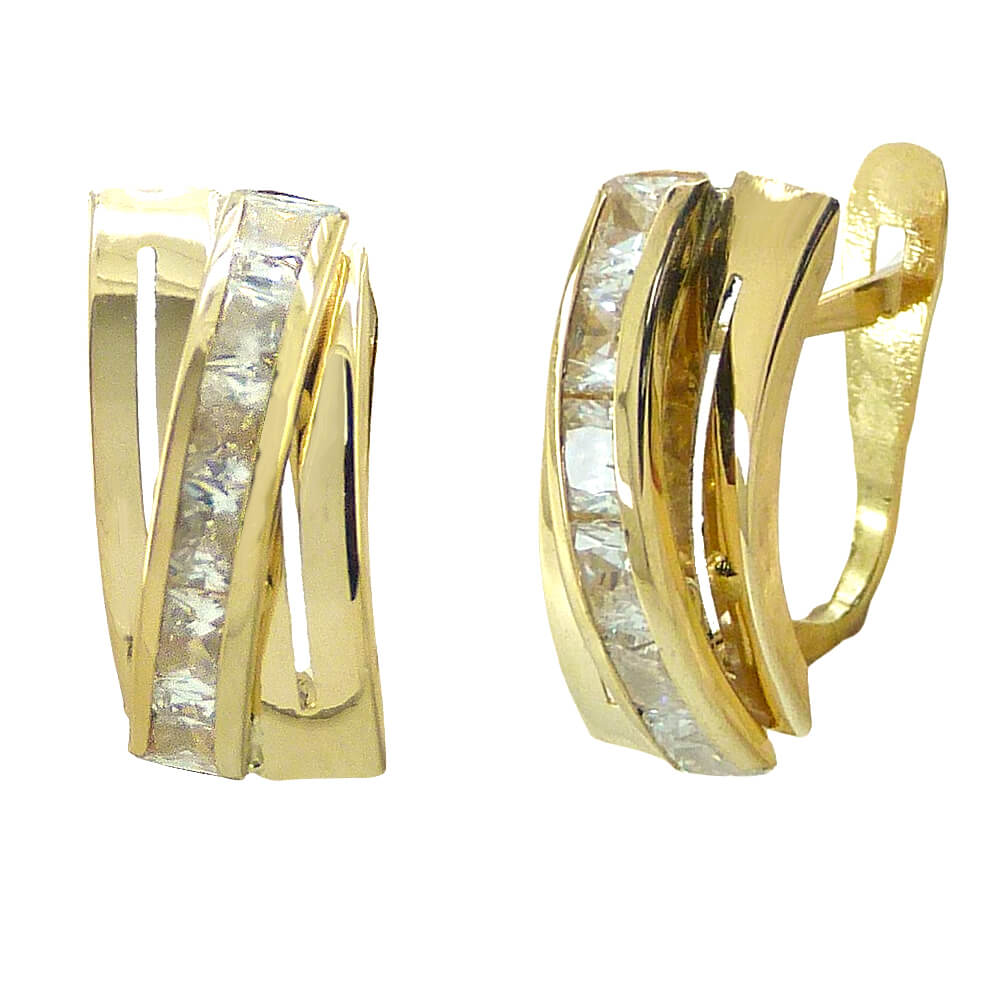 Pendientes bandas con circonitas carre en oro 18k