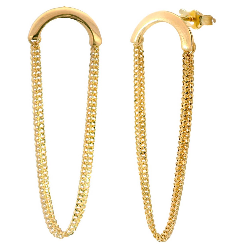 Pendientes media luna con cadena oro de 18k