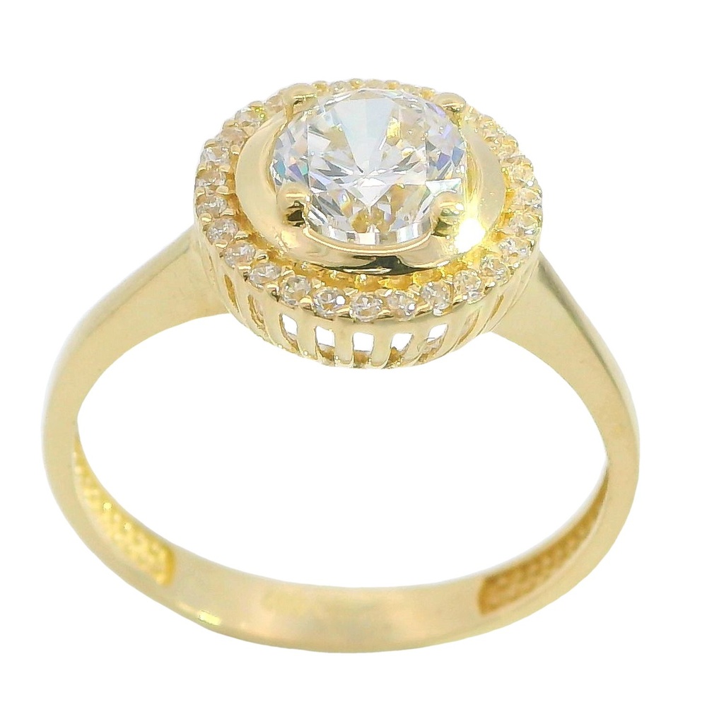 Anillo orla circonitas con piedra central oro 18k