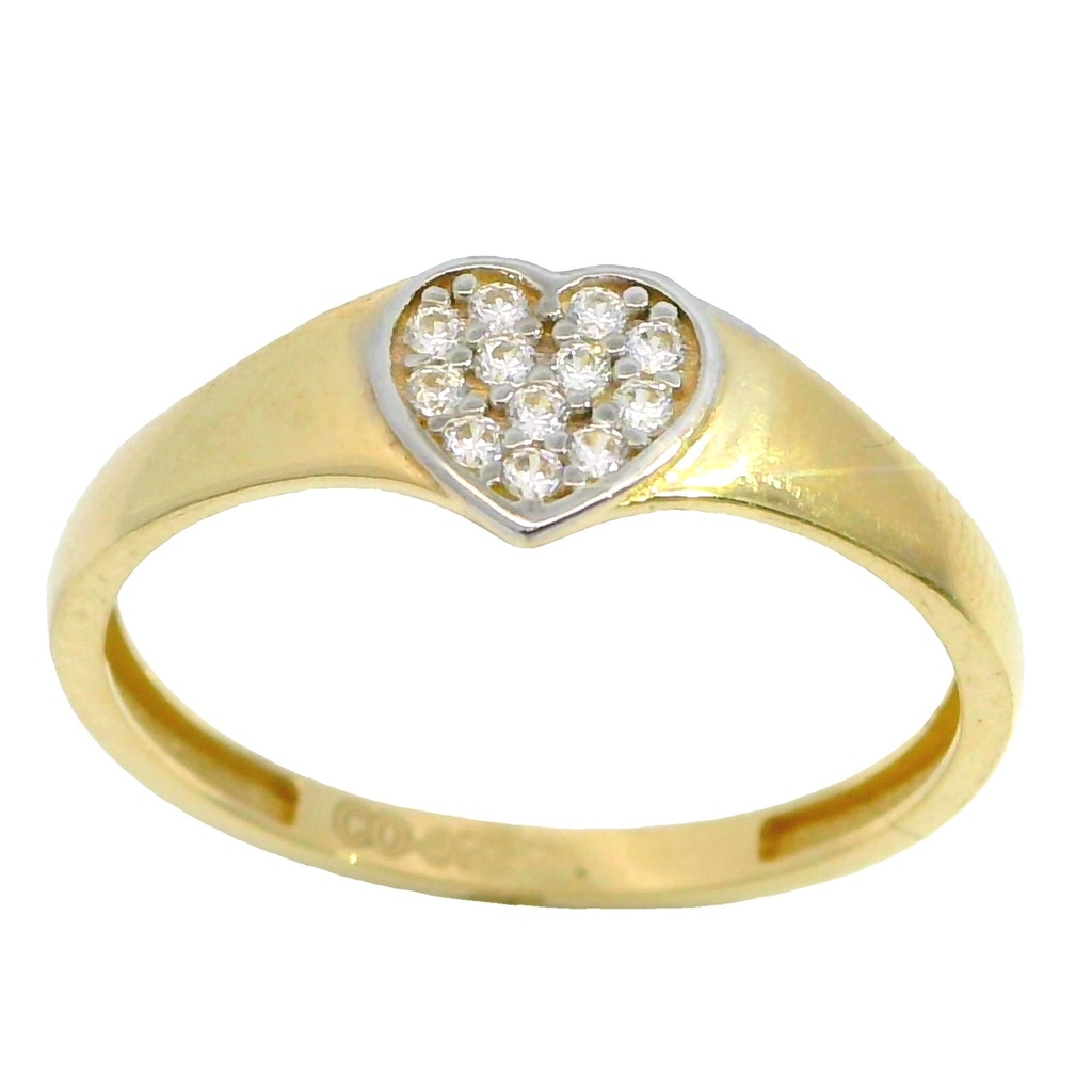 Anillo corazon relleno de circonitas en oro de 18k