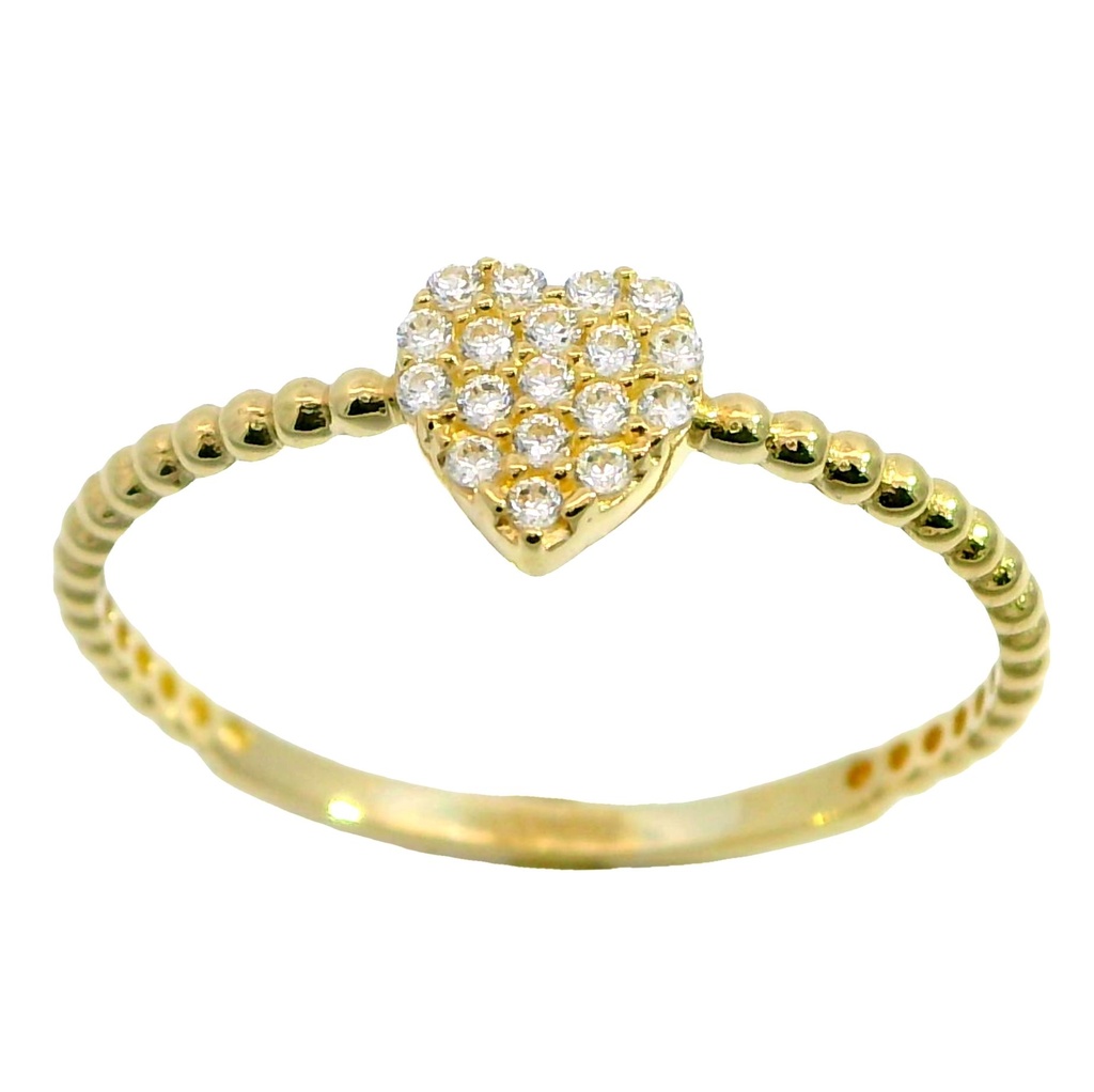 Anillo de corazon con circonitas en oro de 18k