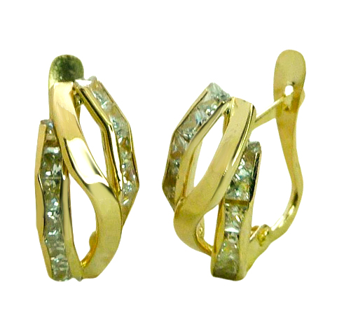 Pendientes barras y circonitas carre en oro de 18k