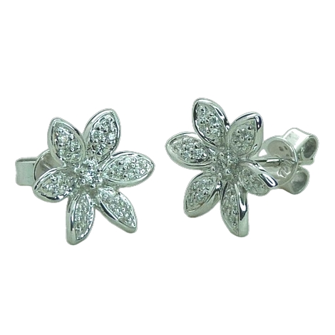 Pendientes flor con diamantes oro blanco 18k