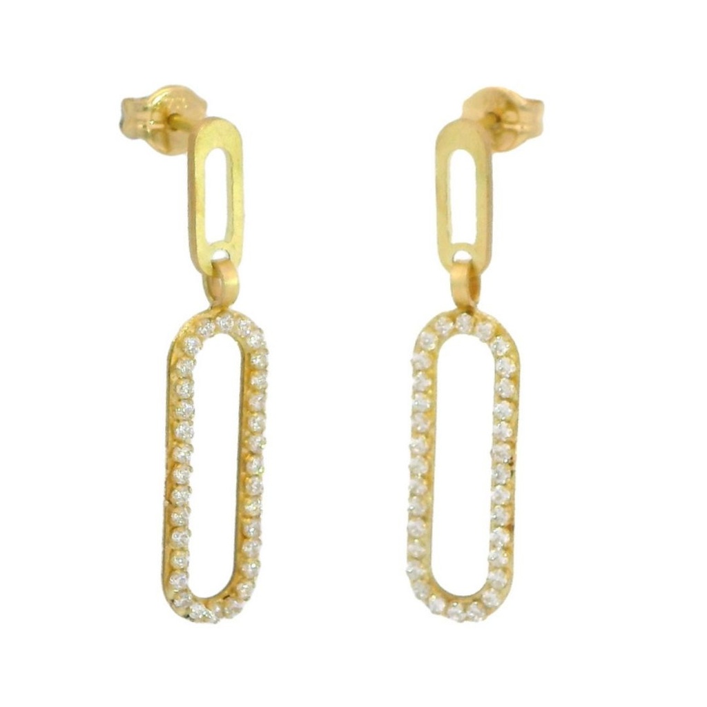 Pendientes doble aro ovalado circonitas oro 18k