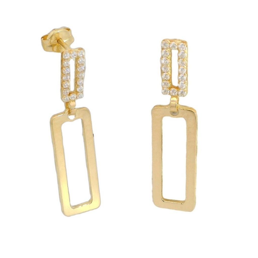 Pendientes doble aro cuadrado y circonitas oro 18k
