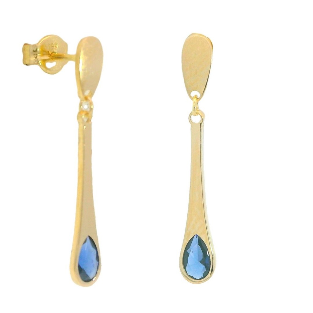 Pendientes largo barra aguamarina oro de 18k