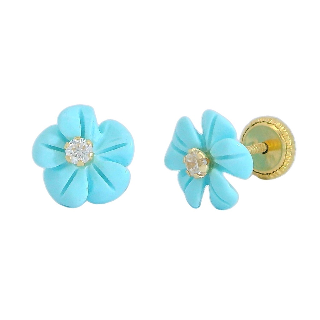 Pendientes flor color turquesa oro de 18k