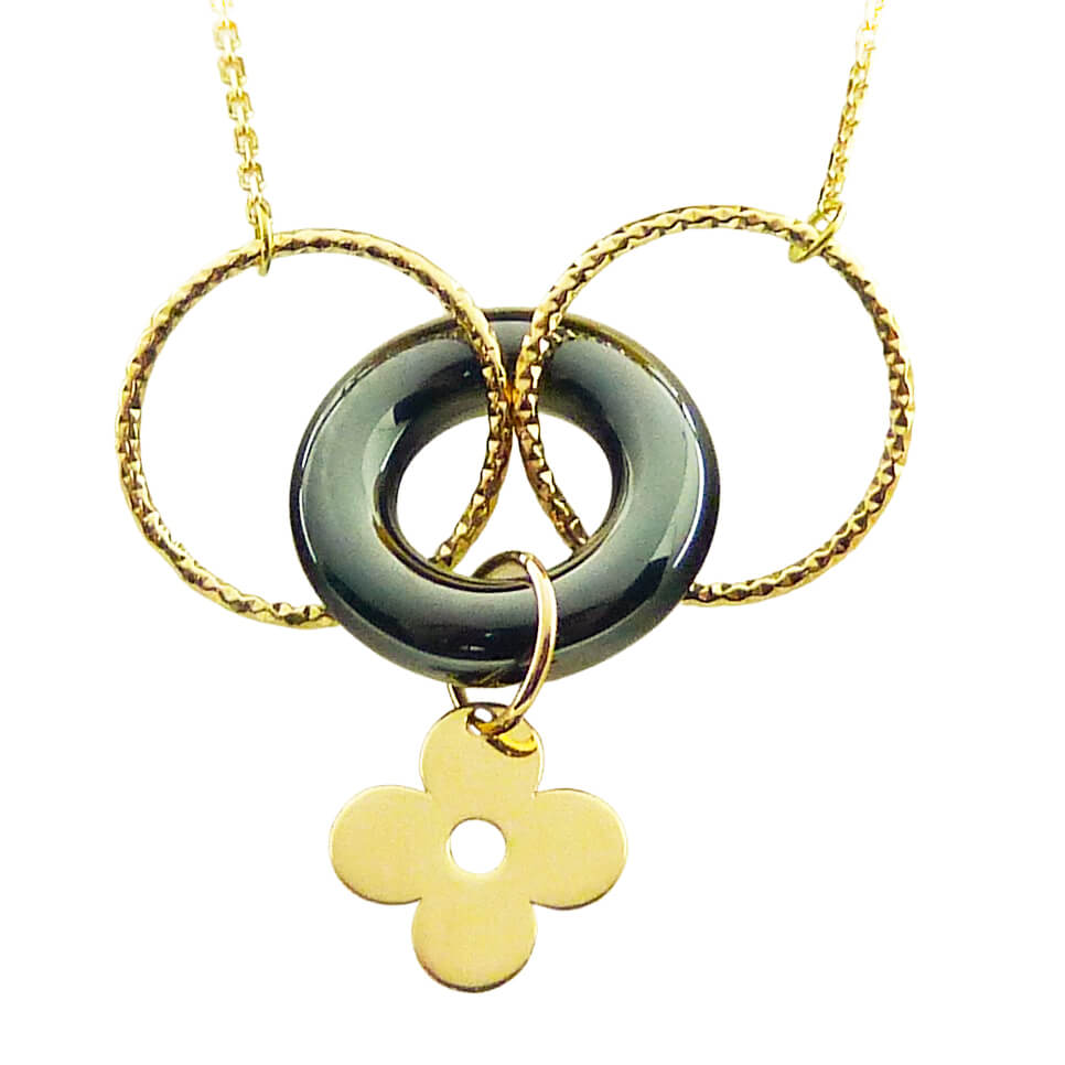 Gargantilla con aros, flor y ceramica de 45cm. en oro de 18k